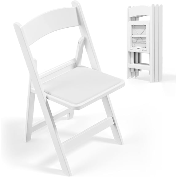 WLTER White Resin Plastic Folding Chair with Padding Seat Weight Capacity to 350 lbs for Indoor Ourdoor Use, 4 Pack