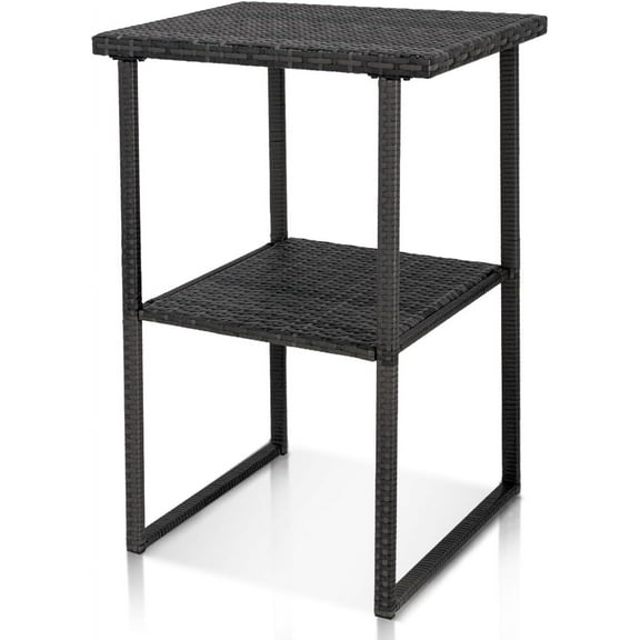 WLTER Wicker Bar Table, 36 Inch Counter Height Patio High Top Dining Table, Rattan Bistro Pub Table with Storage Shelf for Deck Poolside Balcony Garden, Charcoal Gray