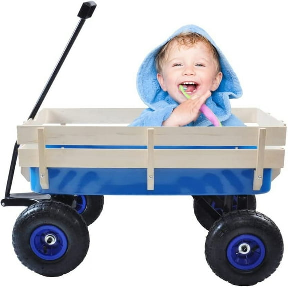 WLVOS Garden Wagon with 330 Lb Capacity, Removable Wooden Side Panels, Pneumatic Tires