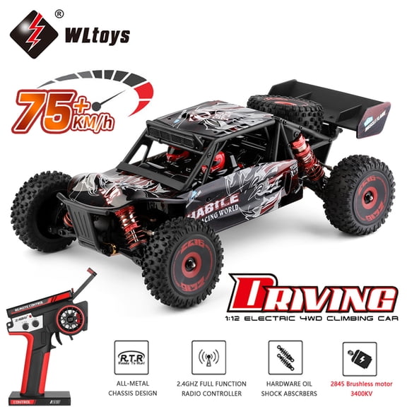 WLtoys 124016 Brushless RC Car 75 KM/H 2.4G 4WD Electric High Speed Off-Road Remote Control Drift Racing Toys For Boys with 2 Batteries