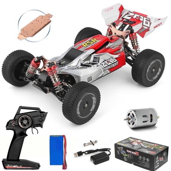 WLtoys 144001 RC Car, 4WD 2.4GHz 60km/h High Speed Remote Control Car Off-Road RC Trucks, 1:14 Scale RC Buggy with RTR Aluminum Alloy Chassis 550 Motor