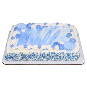 Freshness Guaranteed 1/4 Sheet Ready to Serve White Cake with Blue and White Buttercream Icing, 55 oz