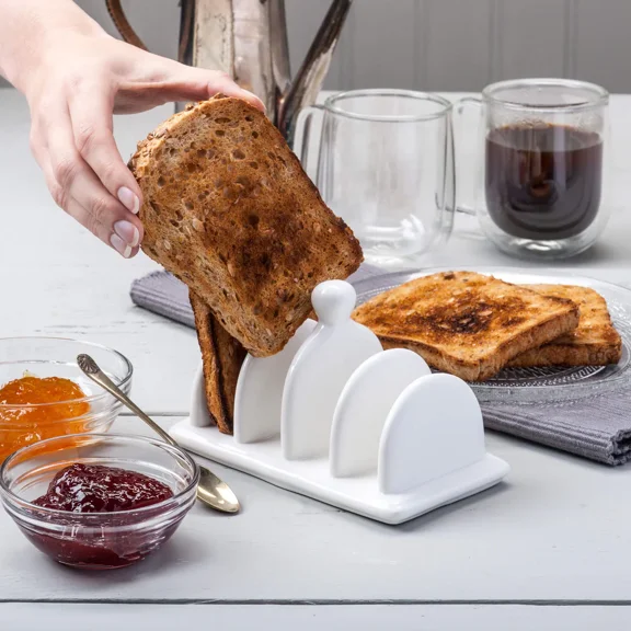 WM Bartleet & Sons 1750 Traditional Porcelain 4 Slot Toast Rack with Carry Handle/Knob White