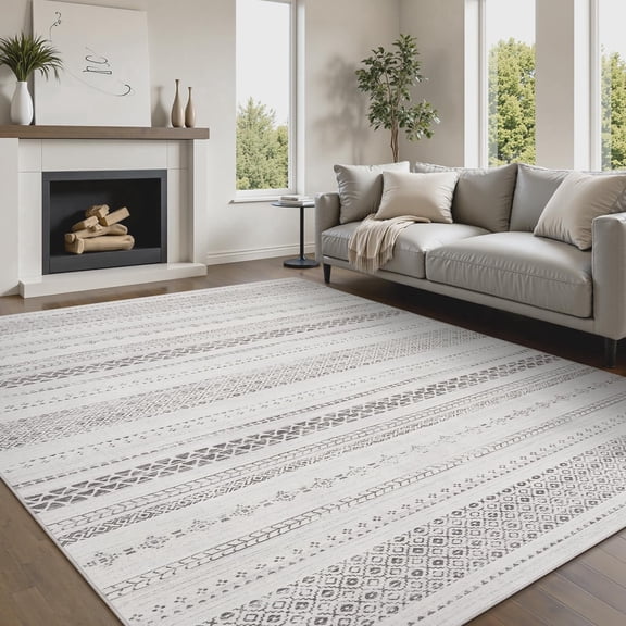 SIXHOME 9'x12' Area Rugs for Living Room Washable Rugs Boho Area Rug Neutral Geometric Moroccan Carpet Soft Distressed Indoor Rugs for Bedroom Dining Room Office Bohemian Home Decor Gray