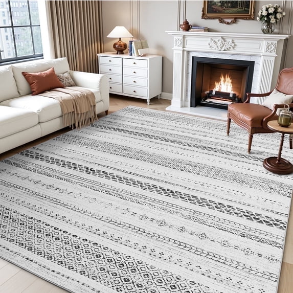 SIXHOME 6'x9' Area Rugs for Living Room Washable Rugs Boho Area Rug Neutral Geometric Moroccan Carpet Soft Distressed Indoor Rugs for Bedroom Dining Room Office Bohemian Home Decor Black