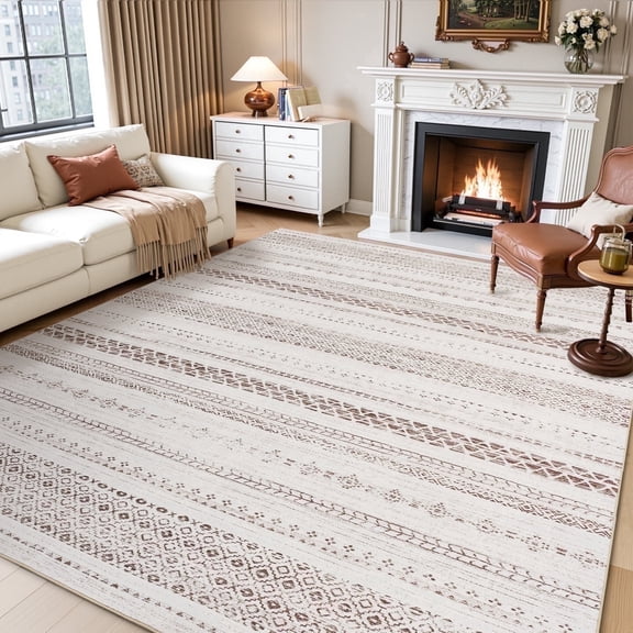 SIXHOME 5'x7' Machine Washable Area Rug Soft Non-Slip Geometric Indoor Rug for Living Room Brown