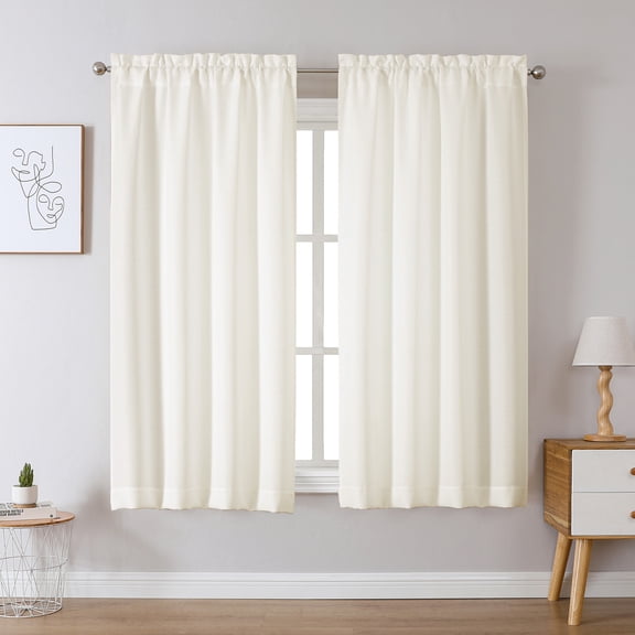 Chyhomenyc Cream Curtains 63 Inch Length 2 Panels Set, Light Filtering Faux Linen Textured Small Cafe Curtains, Soft Airy Rod Pocket Window Treatment for Living Room Bedroom, 40"Wx63"L Inch
