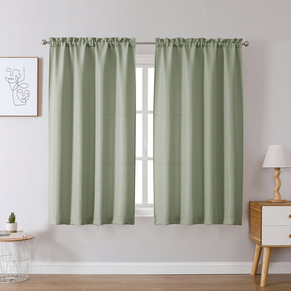 Chyhomenyc Light Green Curtains 54 Inch Length 2 Panels Set, Light Filtering Faux Linen Textured Curtains, Soft Airy Rod Pocket Window Treatment for Living Room Bedroom, 40"Wx54"L Inch