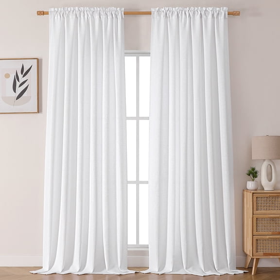 Chyhomenyc White Curtains 108 Inch Length 2 Panels Set, Extra Long Light Filtering Faux Linen Textured Window Panels, Rod Pocket Drapes Ceiling to Floor for Large Window, 50"Wx108"L Inch