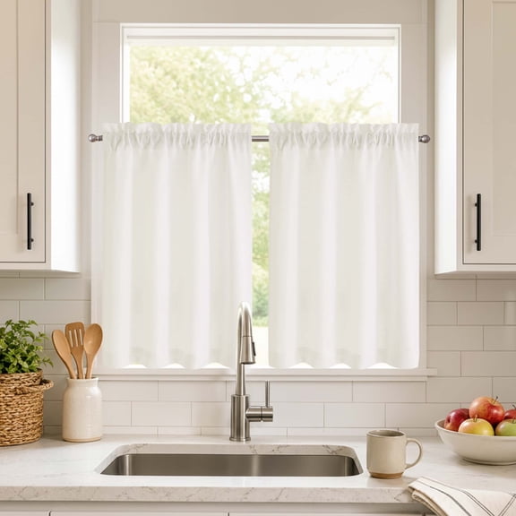 Chyhomenyc Cream Tier Curtains 36 Inch Length 2 Panels Set, Light Filtering Faux Linen Textured Small Cafe Curtains, Rod Pocket Short Window Curtains for Kitchen Bathroom, 30"Wx36"L Inch
