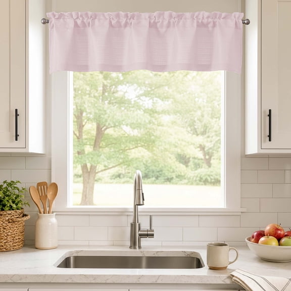 Chyhomenyc Blush Pink Valance for Windows, Light Filtering Faux Linen Textured Decorative,Rod Pocket Cafe Small Short Window Valance for Kitchen Bathroom Laundry Basement, 60Wx14L inch, 1 Piece