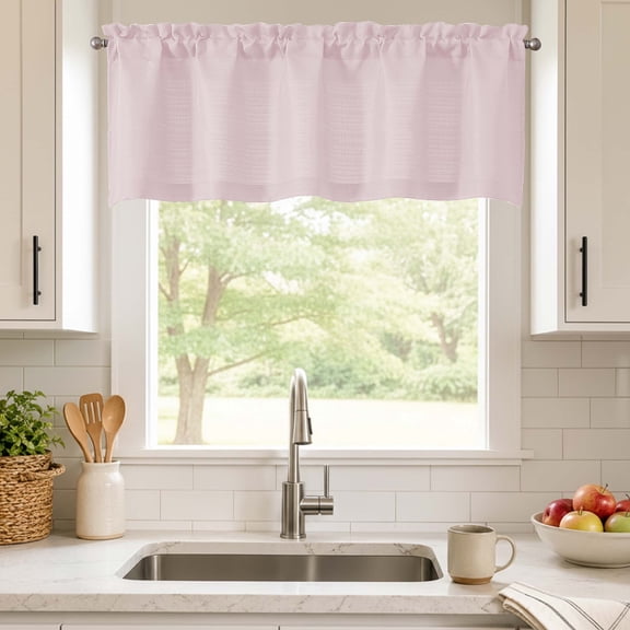 Chyhomenyc Blush Pink Valance for Windows, Light Filtering Faux Linen Textured Decorative,Rod Pocket Cafe Small Short Window Valance for Kitchen Bathroom Laundry Basement, 60Wx18L Inch, 1 Piece