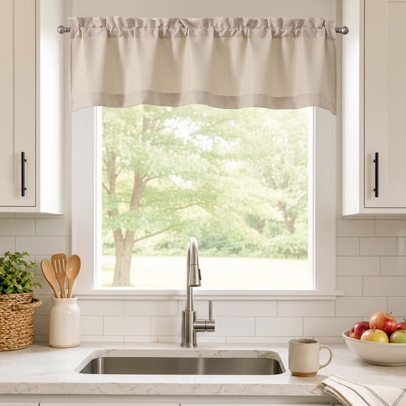 Chyhomenyc Linen Valance for Windows, Light Filtering Faux Linen Textured Decorative,Rod Pocket Cafe Small Short Window Valance for Kitchen Bathroom Laundry Basement, 60Wx14L inch, 1 Piece