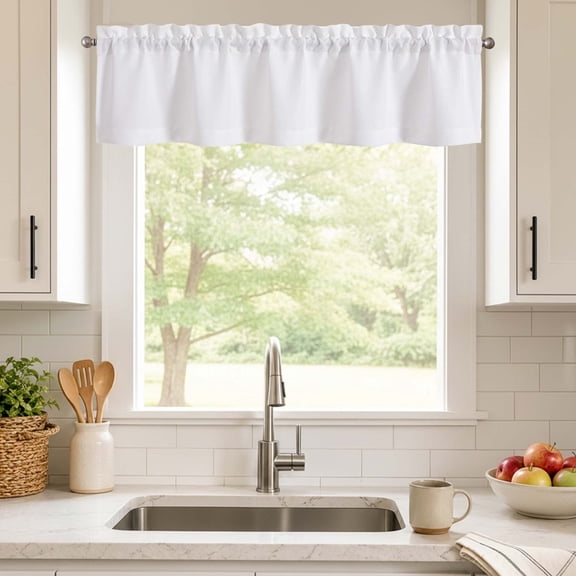 Chyhomenyc White Valance for Windows, Light Filtering Faux Linen Textured Decorative,Rod Pocket Cafe Small Short Window Valance for Kitchen Bathroom Laundry Basement, 60Wx14L inch, 1 Piece