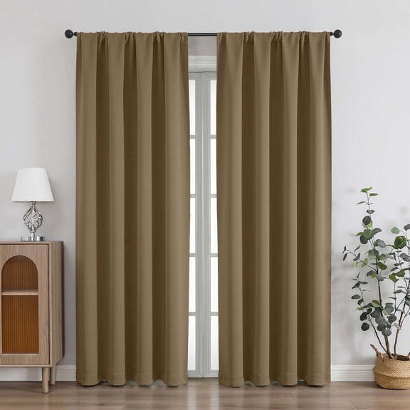 Chyhomenyc Brown Blackout Curtains 72 Inches Long, Thermal Insulated Energy Saving Solid Soft Privacy Rod Pocket Window Curtains for Living Room Bedroom, Each 40Wx72L Inch, 2 Panels