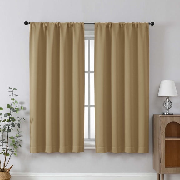 Chyhomenyc Taupe Blackout Curtains 63 Inches Long, Thermal Insulated Energy Saving Solid Soft Privacy Rod Pocket Window Curtains for Living Room Bedroom, Each 40Wx63L Inch, 2 Panels
