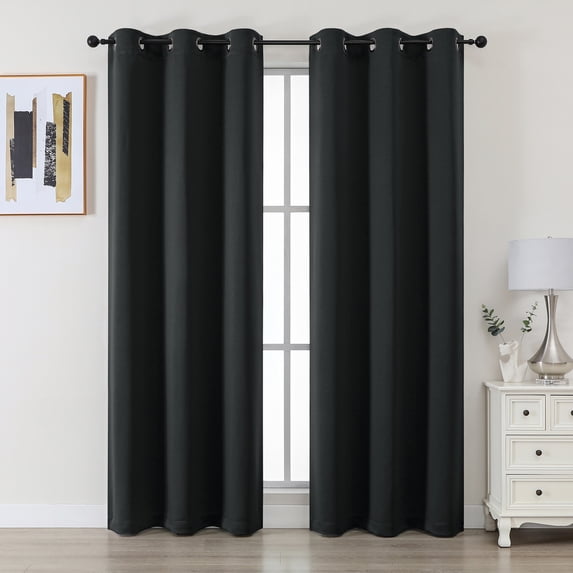 Chyhomenyc Black Blackout Curtains 72 Inches Long 2 Panels, Thermal Insulated Gromment Drapes, Light Blocking Window Curtains Panels for Living Room Bedroom, Each 40Wx72L Inch