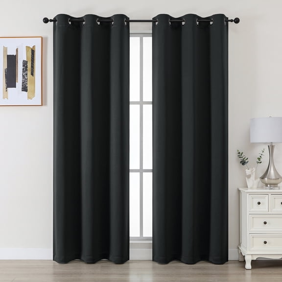 Chyhomenyc Black Blackout Curtains 72 Inches Long 2 Panels, Thermal Insulated Gromment Drapes, Light Blocking Window Curtains Panels for Living Room Bedroom, Each 40Wx72L Inch