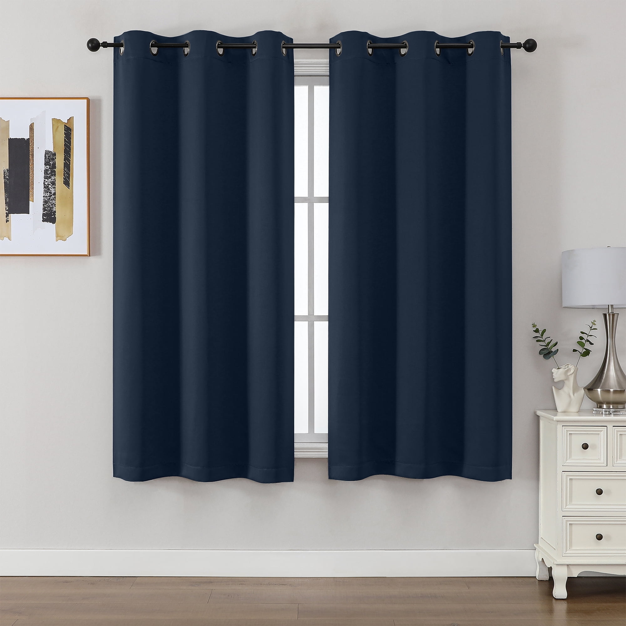 Chyhomenyc Navy Blue Blackout Curtains 63 Inch Length, Thermal Insulated Noise Reducing Gromment Window Curtain Drapes for Bedroom Living Room, Each 40Wx63L Inch, 2 Panels