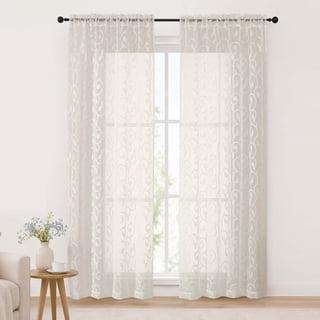 Chyhomenyc Ivory Sheer Curtains 84 Inches Long 2 Panels Set, Light Filtering Soft Voile Curtain, Rod Pocket Clip Jacquard Drapes for Bedroom Living Room, Each 42"W x 84"L