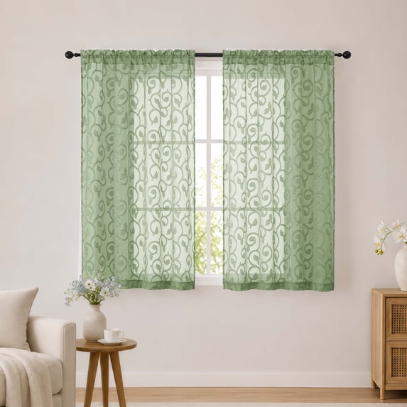 Chyhomenyc Sage Green Sheer Curtains 54 Inches 2 Panels Set for Living Room, Solid Soft Airy Light Filtering Small Window Treatments, Rod Pocket Clip Jacquard Drapes for Bedroom, Each 42"W x 54"L