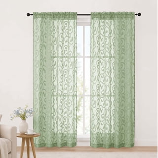 Chyhomenyc Sage Green Sheer Curtains 72 Inches Length, Light Filtering Soft Breathable Sheer Window Panels, Rod Pocket Clip Jacquard Voile Drapes for Living Room Sliding Glass Door, Each 42"W x 72"L