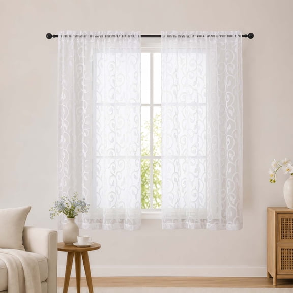 Chyhomenyc White Sheer Curtains 63 Inch Length 2 Panels Set, Solid Soft Airy Light Filtering Voile Window Sheer Curtain, Rod Pocket Clip Jacquard Drapes for Living Room Bedroom, Each 42"W x 63"L