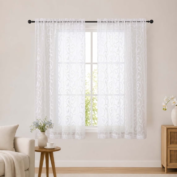 Chyhomenyc White Sheer Curtains 63 Inch Length 2 Panels Set, Solid Soft Airy Light Filtering Voile Window Sheer Curtain, Rod Pocket Clip Jacquard Drapes for Living Room Bedroom, Each 42"W x 63"L