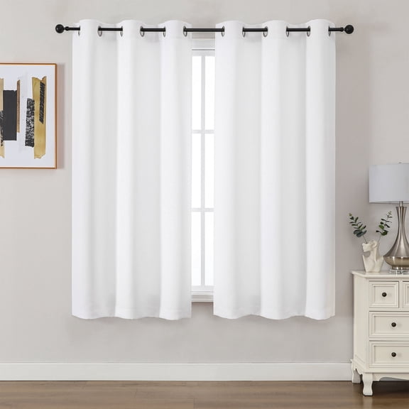 Chyhomenyc Pure White Curtains 63 Inch Length, Light Filtering Thermal Insulated Noise Reducing Gromment Window Curtain Drapes for Bedroom Living Room, Each 40Wx63L Inch, 2 Panels