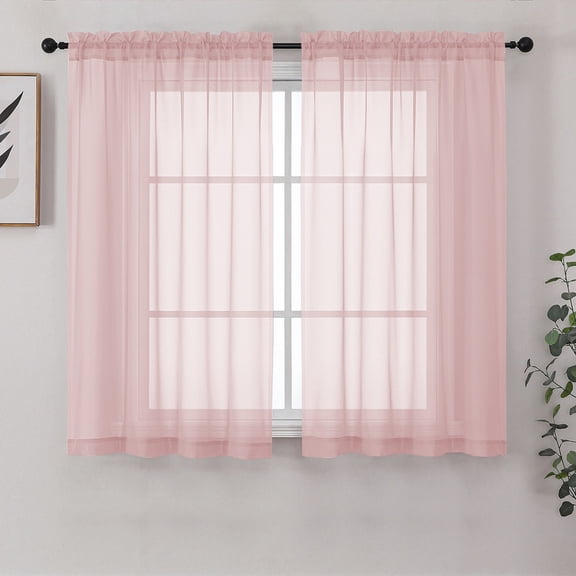 Chyhomenyc Blush Pink Sheer Curtains 54 Inches Long 2 Panels Set for Living Room, Light Filtering Solid Soft Airy Rod Pocket Window Treatments Voile Curtain Panels for Bedroom, Each 42" W x 54" L