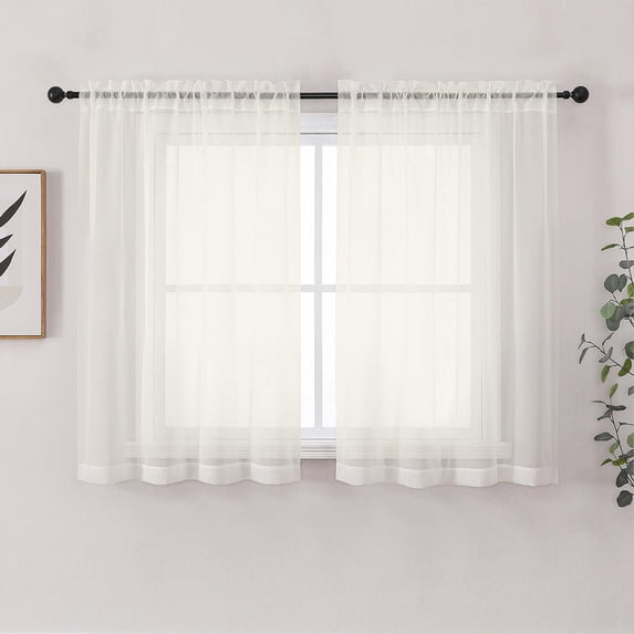 Chyhomenyc Cream Short Sheer Curtains 45 Inch Length for Small Windows, Light Filtering Rod Pocket Solid Soft Voile Sheer Window Curtain Drapes for Bedroom Living Room,Each 42"W x 45"L, 2 Panels