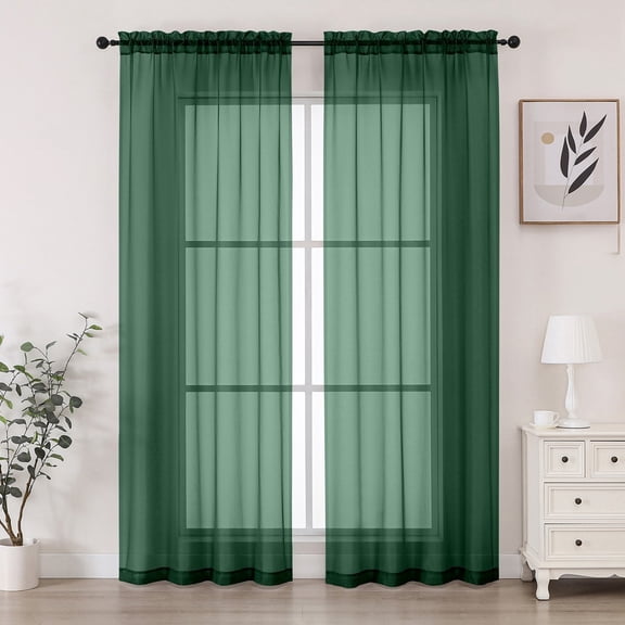 Chyhomenyc Hunter Green Sheer Curtains 84 Inches Long 2 Panels Set, Light Filtering Solid Window Curtain Panels for Living Room, Rod Pocket Soft Voile Curtain Drapes for Bedroom,Each 42"Wx84"L