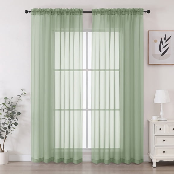 Chyhomenyc Light Green Sheer Curtains 90 Inches Long 2 Panels Set, Light Filtering Solid Window Curtain Panels for Living Room, Rod Pocket Soft Voile Curtain Drapes for Bedroom,Each 42"Wx90"L