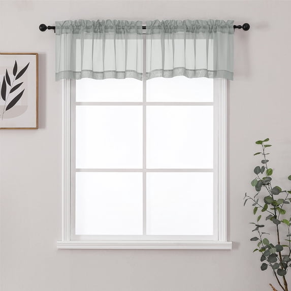 Chyhomenyc Light Grey Sheer Valances for Windows for Living Room, Light Filtering Solid Small Kitchen Valance Curtains, Short Voile Topper Window Treatment for Bathroom, Each 42"W x 14"L Inches, 2PCS