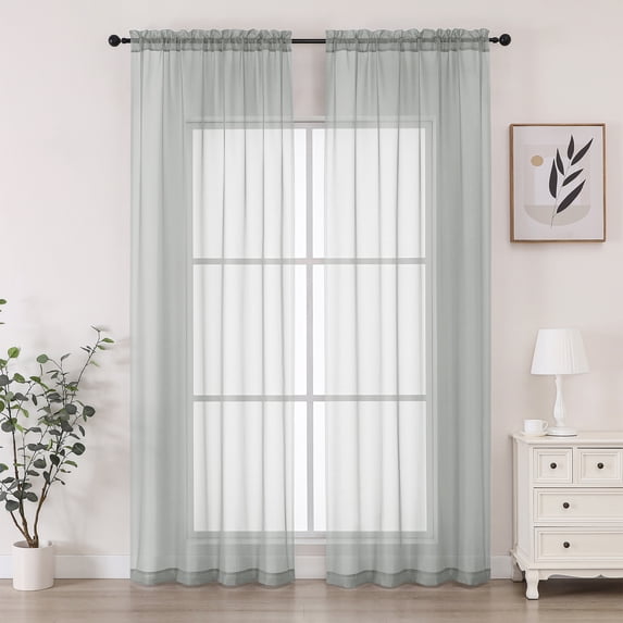 Chyhomenyc Light Grey Sheer Curtains 96 Inches Long 2 Panels Set, Light Filtering Solid Window Curtain Panels for Living Room, Rod Pocket Soft Voile Curtain Drapes for Bedroom,Each 42"Wx96"L