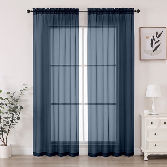 Chyhomenyc Navy BlueSheer Curtains 72 inch Length, Light Filtering Soft Breathable Sheer Window Curtains, Rod Pocket Voile Curtain Drapes for Living Room Sliding Glass Door, Each 42" W x 72" L