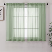 Chyhomenyc Sage Green Sheer Curtains 54 Inches Long 2 Panels Set for Living Room, Light Filtering Solid Soft Airy Rod Pocket Window Treatments Voile Curtain Pan