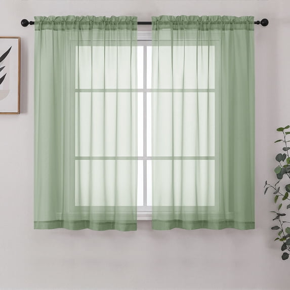 Chyhomenyc Sage Green Sheer Curtains 54 Inches Long 2 Panels Set for Living Room, Light Filtering Solid Soft Airy Rod Pocket Window Treatments Voile Curtain Panels for Bedroom, Each 42" W x 54" L