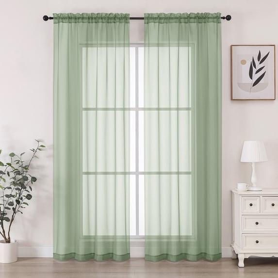 Chyhomenyc Sage Green Sheer Curtains 84 Inches Long 2 Panels Set, Light Filtering Solid Window Curtain Panels for Living Room, Rod Pocket Soft Voile Curtain Drapes for Bedroom,Each 42"Wx84"L