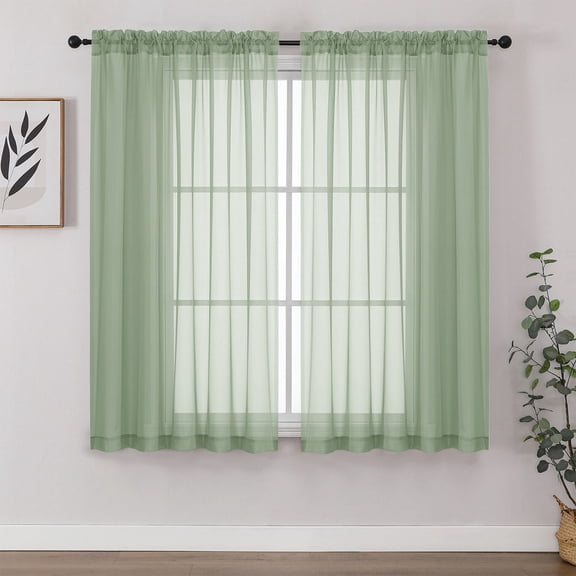 Chyhomenyc Sage Green Sheer Curtains 63 inch Length 2 Panels Set, Light Filtering Solid Airy Soft Touching Rod Pocket Voile Window Sheer Curtain Drapes for Living Room Bedroom, Each 59"W x 63"L