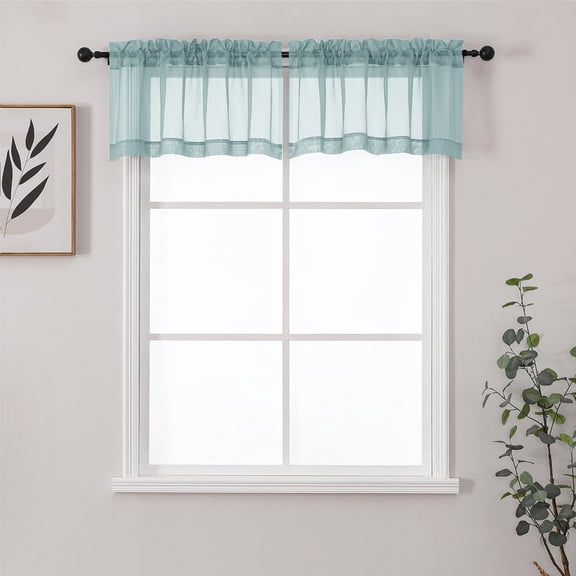 Chyhomenyc Sky Blue Sheer Valances for Windows for Living Room, Light Filtering Solid Small Kitchen Valance Curtains, Short Voile Topper Window Treatment for Bathroom, Each 42"W x 14"L Inches, 2PCS