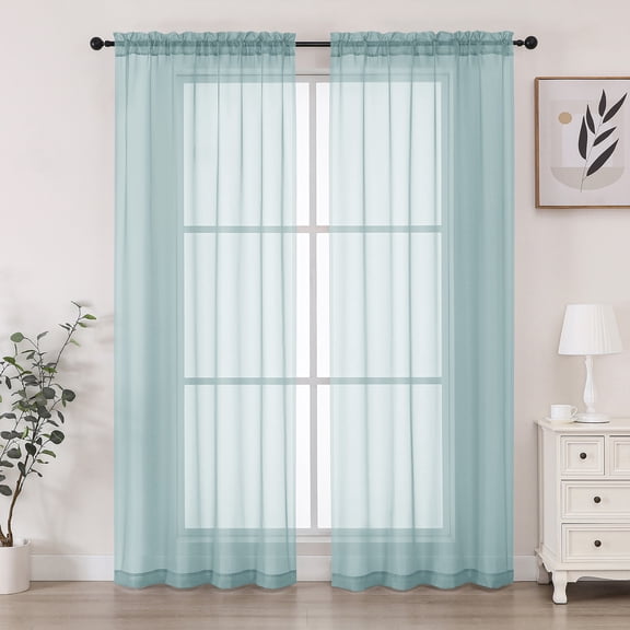 Chyhomenyc Sky Blue Sheer Curtains 72 inch Length, Light Filtering Soft Breathable Sheer Window Curtains, Rod Pocket Voile Curtain Drapes for Living Room Sliding Glass Door, Each 42" W x 72" L