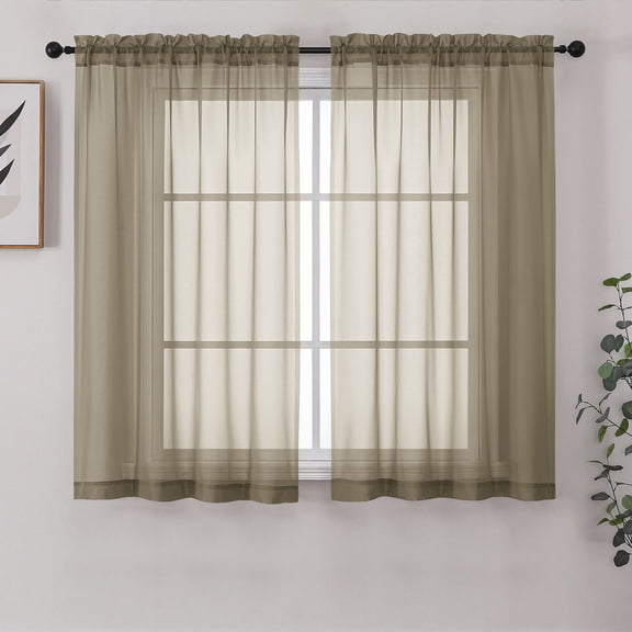 Chyhomenyc Taupe Sheer Curtains 54 Inches Long 2 Panels Set for Living Room, Light Filtering Solid Soft Airy Rod Pocket Window Treatments Voile Sheer Curtain Panels for Bedroom, Each 42" W x 54" L