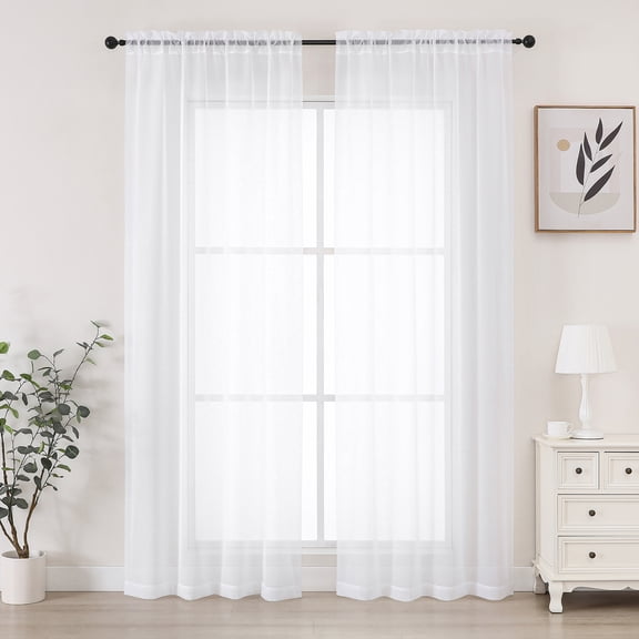 Chyhomenyc White Sheer Curtains 84 Inches Long 2 Panels Set, Light Filtering Solid Window Curtain Panels for Living Room, Rod Pocket Soft Voile Curtain Drapes for Bedroom,Each 42"Wx84"L