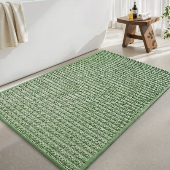 SIXHOME 20"x32" Bathroom Rug Non-Slip Absorbent Bath Mat Quick Dry Thin Soft Woven Boho Floor Mat Durable Textured Look Green
