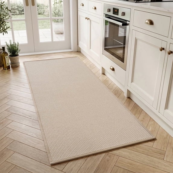 SIXHOME Polka Dot 20"x47" Kitchen Mat Non Slip Washable Kitchen Rug Soft Cushioned Floor Mat for Sink Laundry Entryway Indoor Beige
