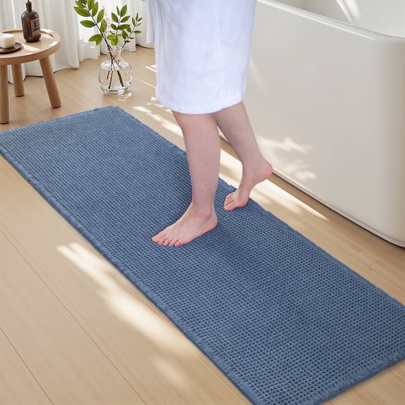 SIXHOME Bathroom Rugs Waffle Bathroom Runner 2' x 6' Super Soft Absorbent Non Slip Bath Mat Beside Tub Rubber Backed Machine Washable Bathroom Rugs with Tassels Boho Bathroom Decor Blue