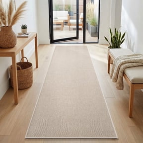 FEELHOME Door Mats for Inside 2'x8' Non Slip Rubber Welcome Mat for Inside Low-Profile Dirt Trapper Indoor Door Mats for Entryway Absorbent Washable Entry Rug Floor Mats Modern Herringbone Beige