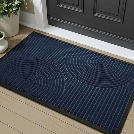 FEELHOME Outdoor Mat 17"x30" Non Slip Front Door Mat Outside Absorbent Rubber Welcome Mat Low Profile Dirt Trapper Indoor Outdoor Doormat Boho Arch Door Mat Outside Thick Entryway Rug Blue