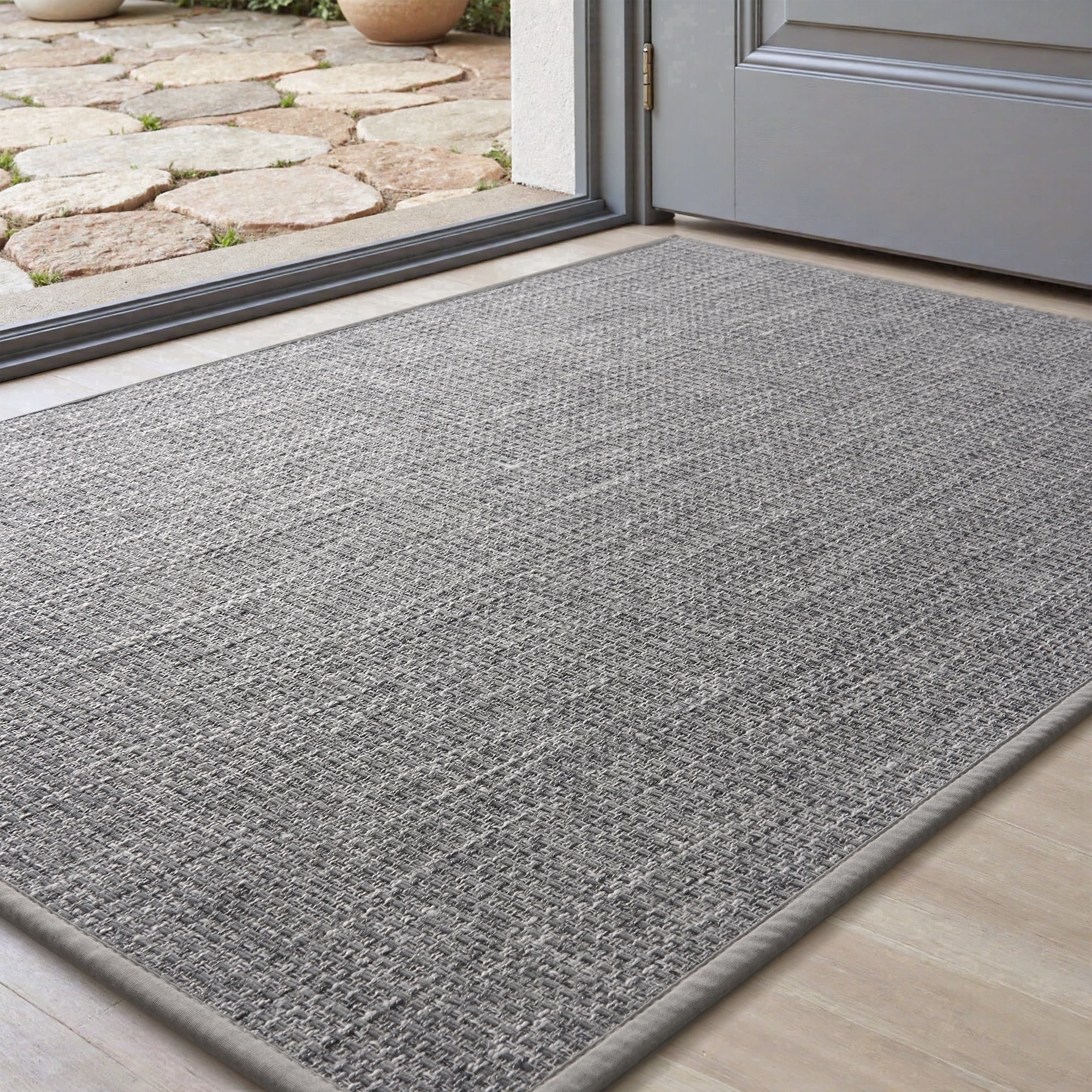FEELHOME Door Mats for Inside 32"x47" Non Slip Rubber Welcome Mat for Inside Low-Profile Dirt Trapper Indoor Door Mats for Entryway Absorbent Washable Entry Rug Floor Mats Gray